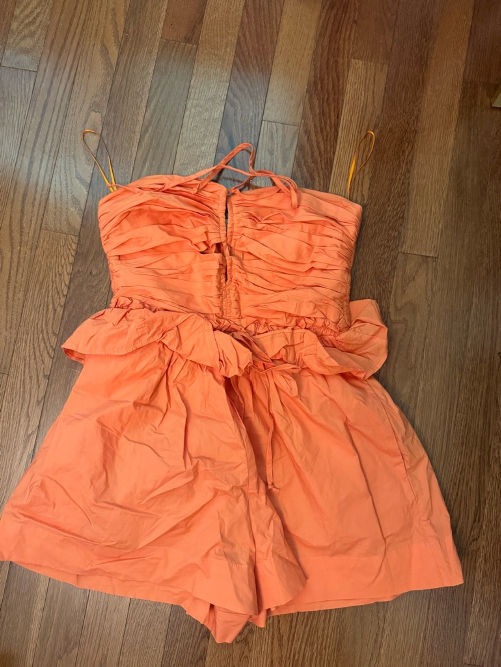 Strapless/Halter Neck Ruffled Orange Romper